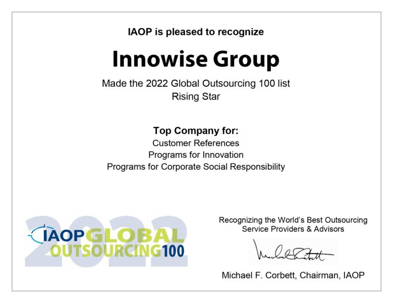 O Innowise Group está incluído na lista 2022 Global Outsourcing 100 da IAOP